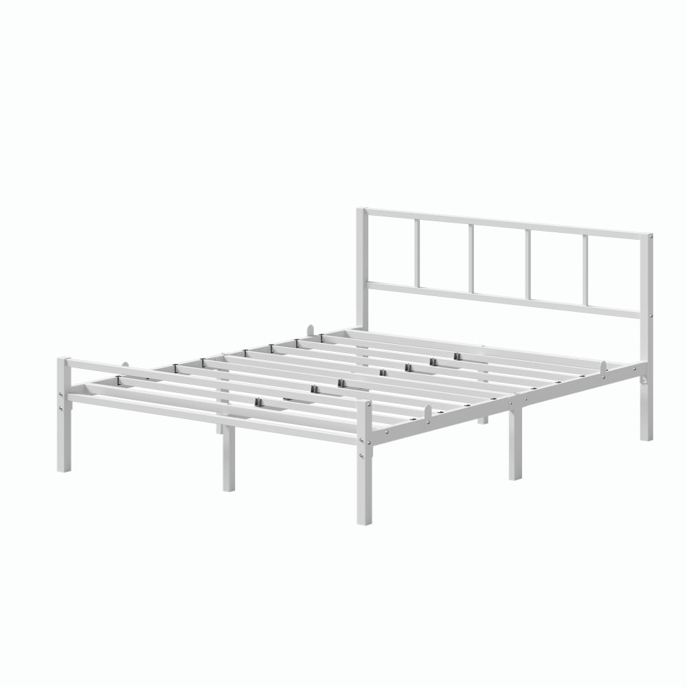 Lit double métal 140 x 190 cm sommier robuste avec tête de lit blanc