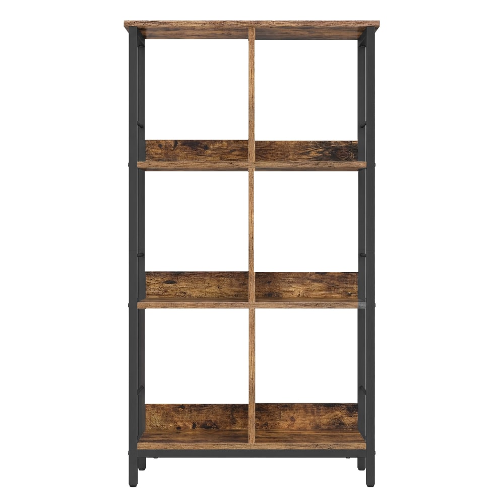 Bibliothèque 6 cases 3 niveaux 30 x 60 x 114 cm marron et noir