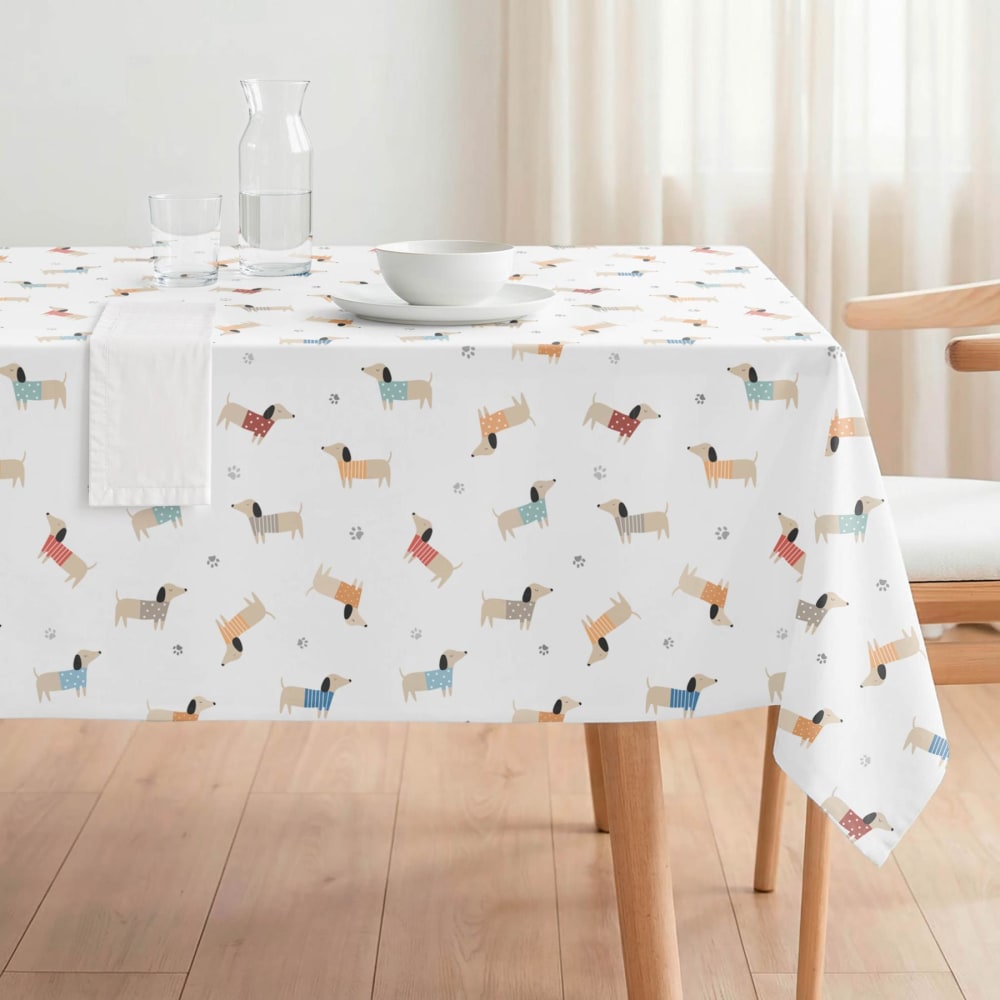 Nappe enduite antitache motif chiens teckel 140x100 cm