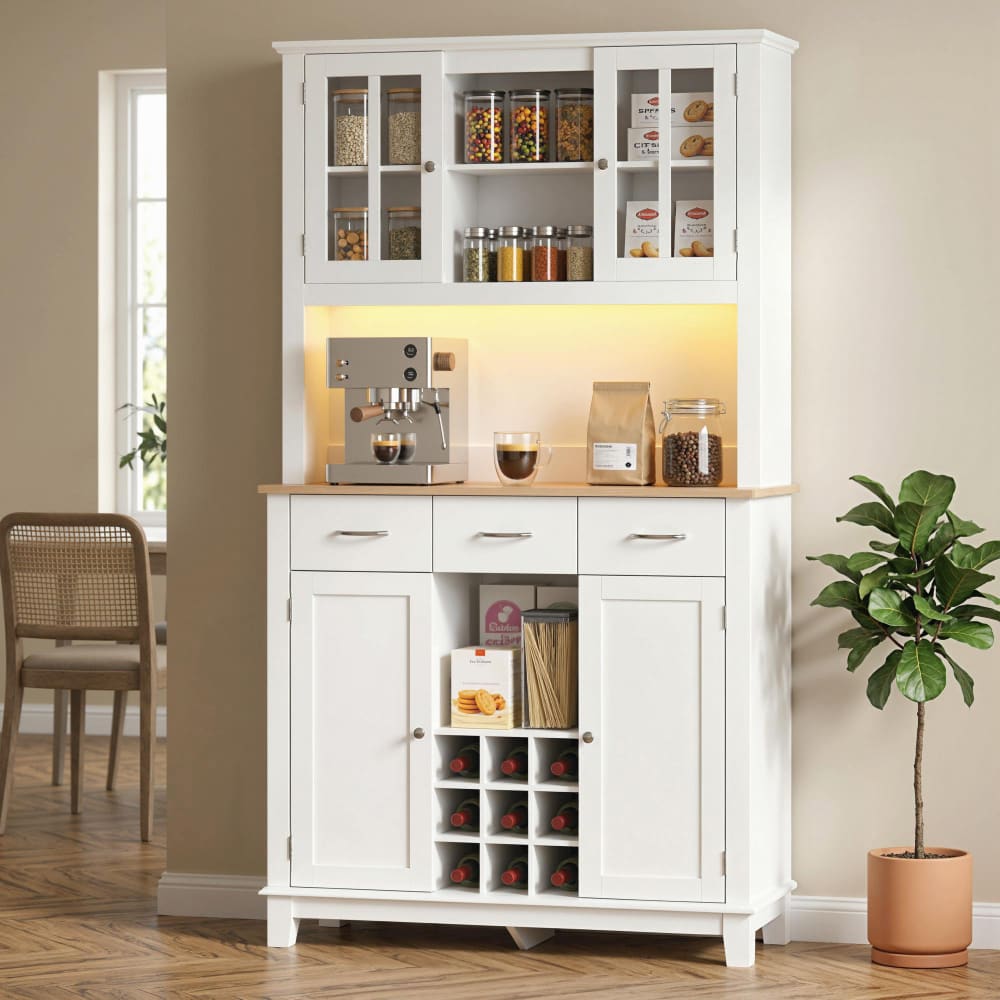 HOMCOM 180 cm Hoher Vorratsschrank mit LED-Beleuchtung,