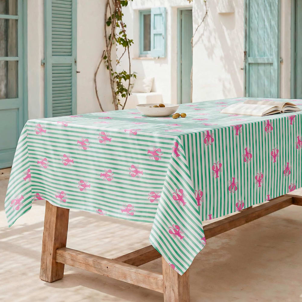Fleckabweisende Baumwoll-Tischdecke Streifen Hummer rosa 155x300