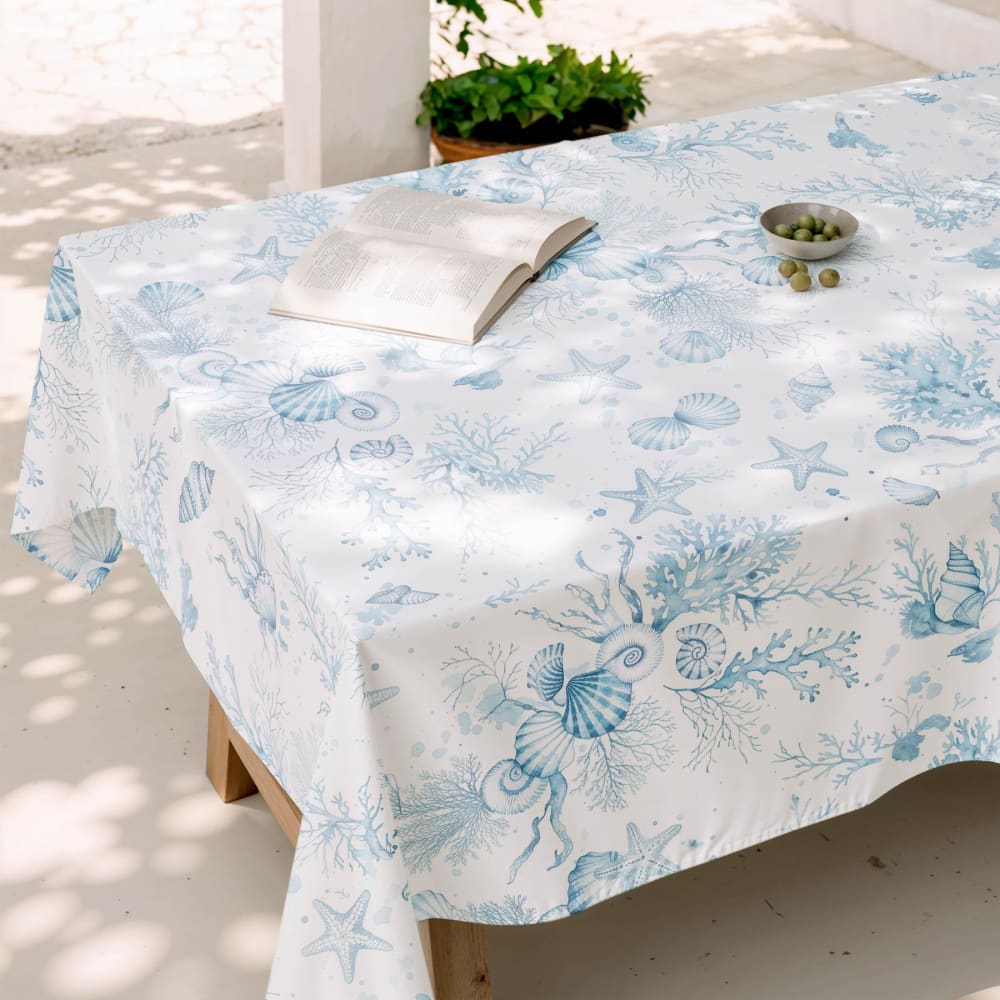 Fleckabweisende Baumwoll-Tischdecke mit blauem Meeresmotiv