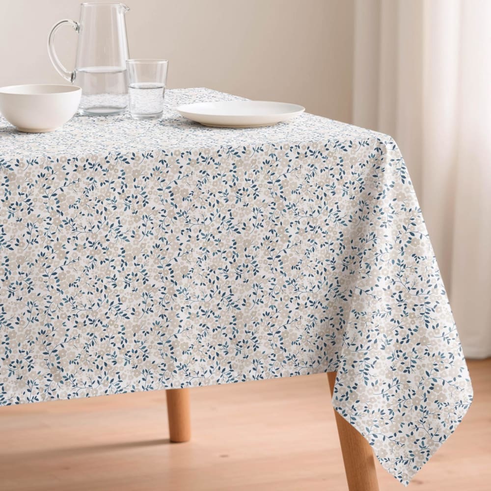 Mint Fleckabweisende Baumwoll-Tischdecke mit blauem Blumenmuster 155x100 style modern Beige Baumwolle