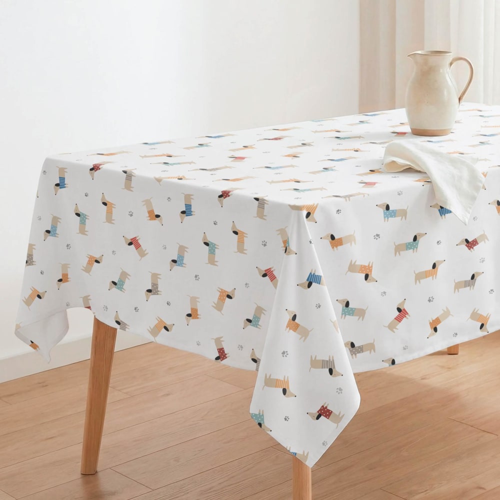 Fleckabweisende beschichtete Tischdecke Hunde 140x240 - Maisons