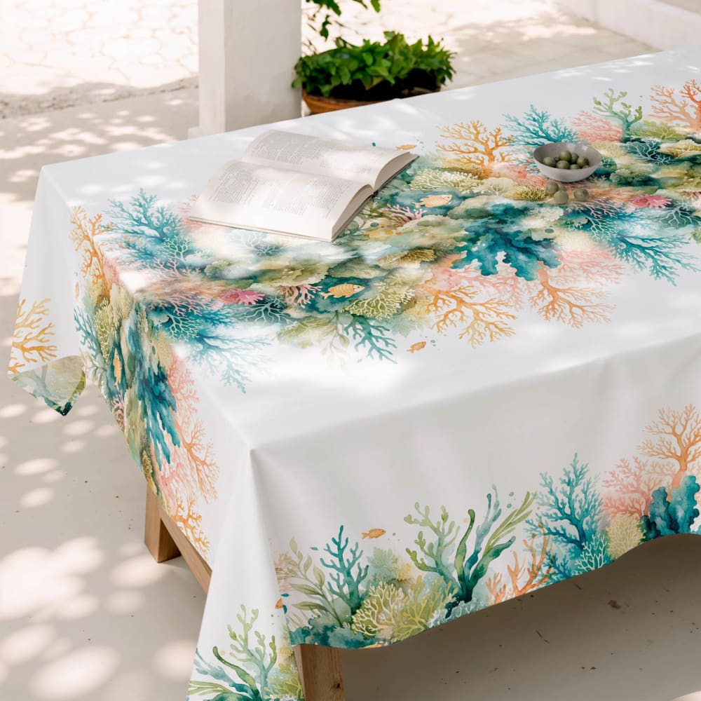 Mint Fleckabweisende Baumwoll-Tischdecke mit buntem Korallenmuster 155x155 style modern Mehrfarbig Baumwolle