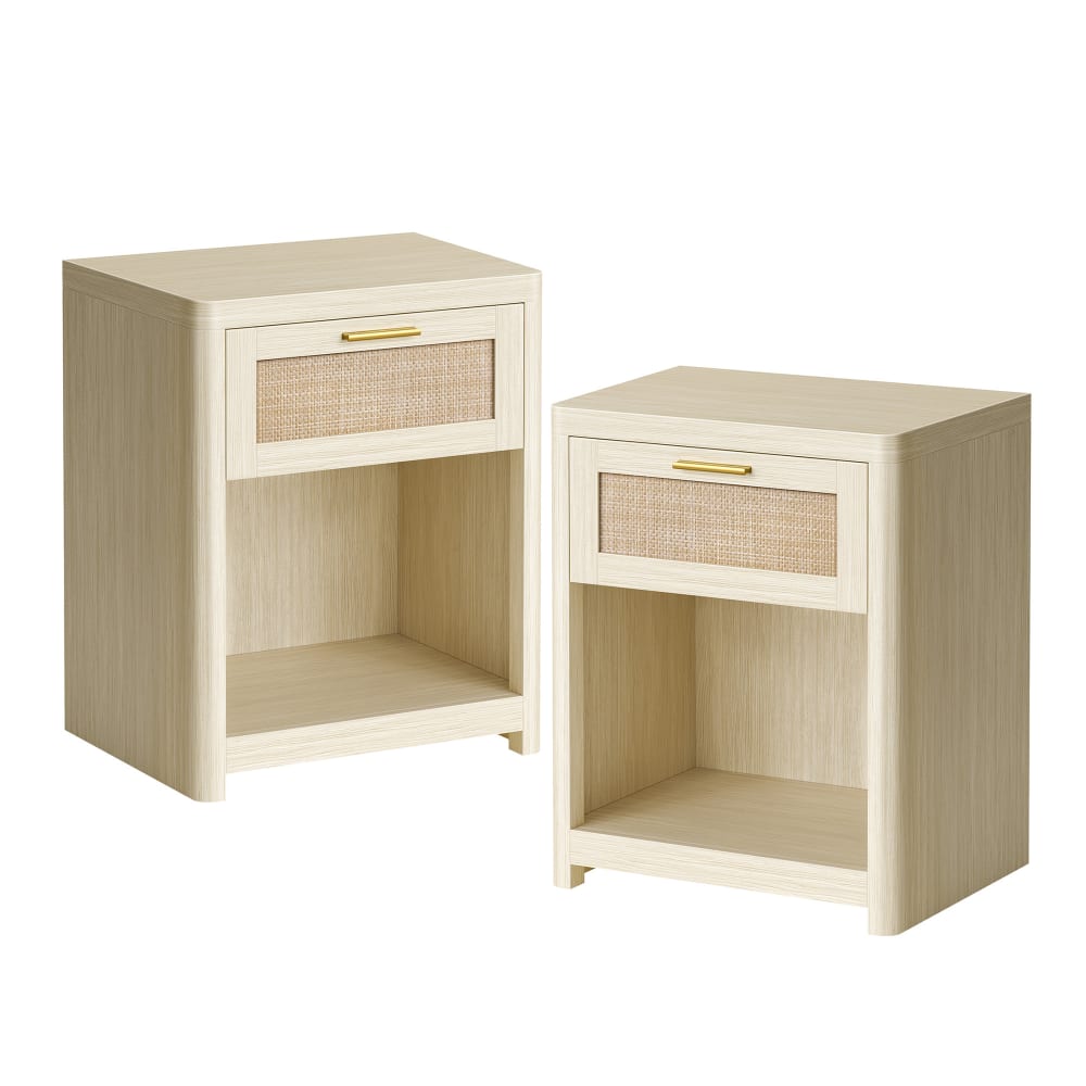 Table de chevet lot de 2 avec tiroir effet cannage beige