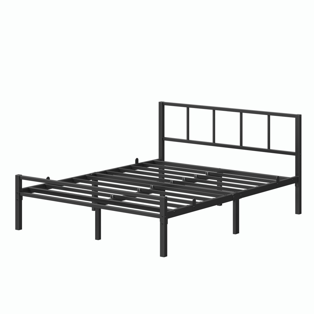 Lit double métal 140 x 190 cm sommier robuste avec tête de lit noir