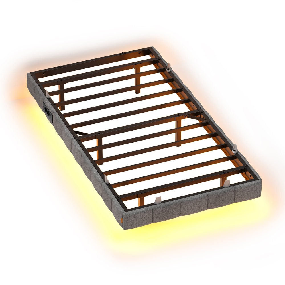 Lit simple 90 x 190 cm led intégrée multiprise effet flottant gris — Beyit