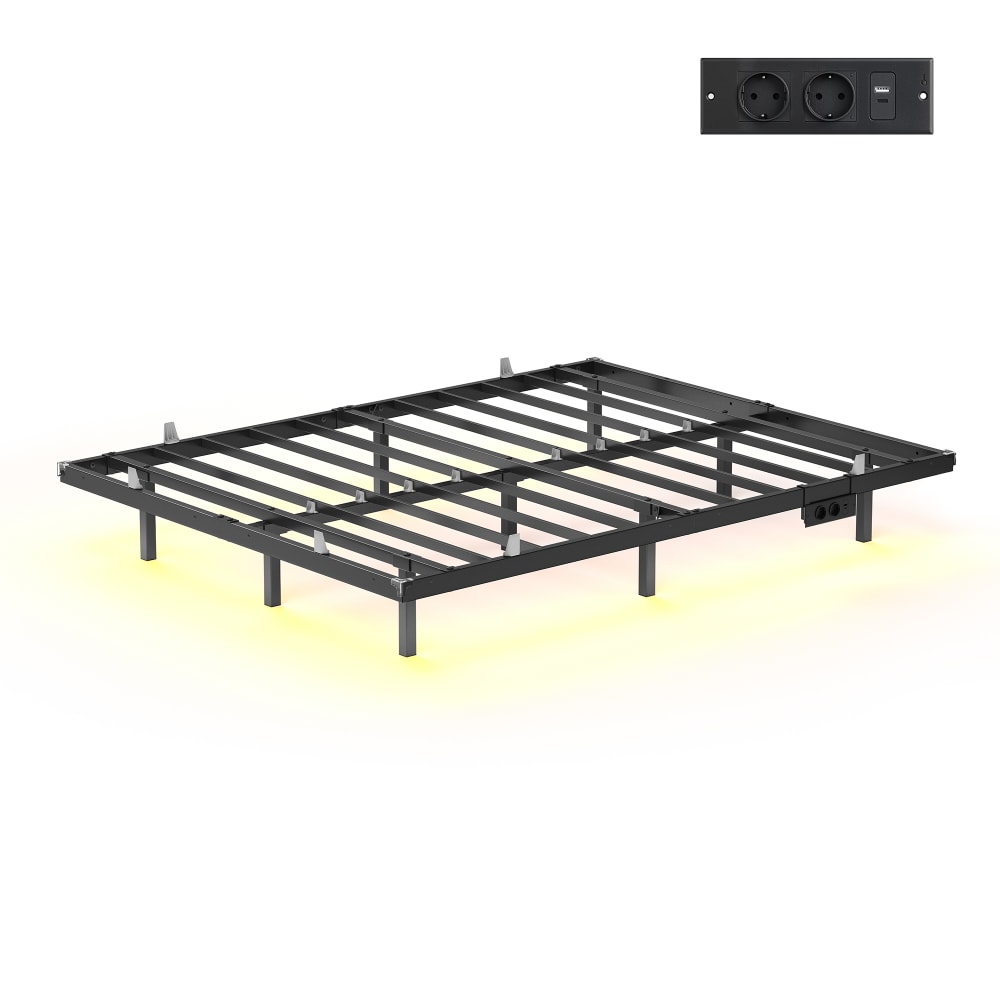Lit flottant 140 x 190 cm avec led ports usb et prises ca noir — Beyit