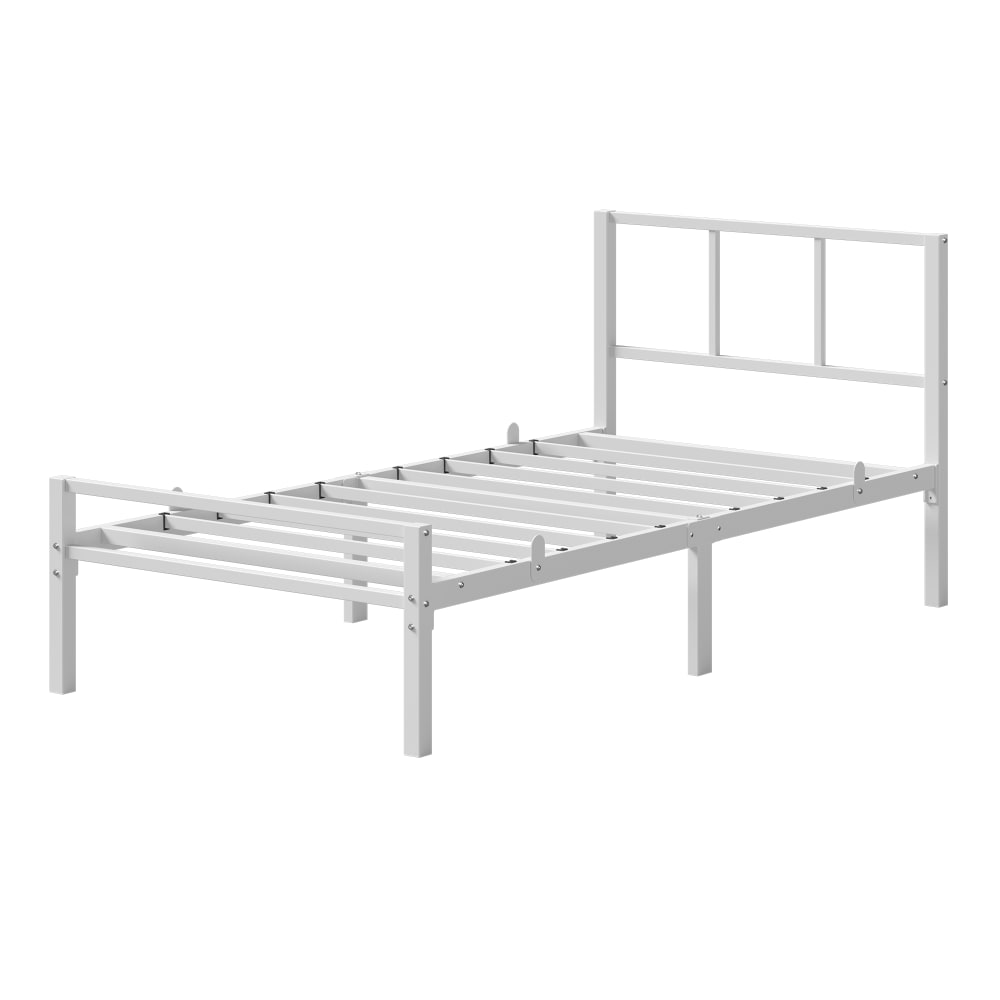 Lit simple métal 90 x 190 cm sommier robuste avec tête de lit blanc