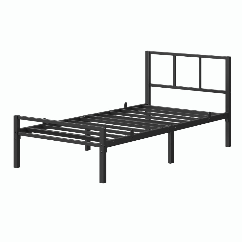 Lit simple métal 90 x 190 cm sommier robuste avec tête de lit noir