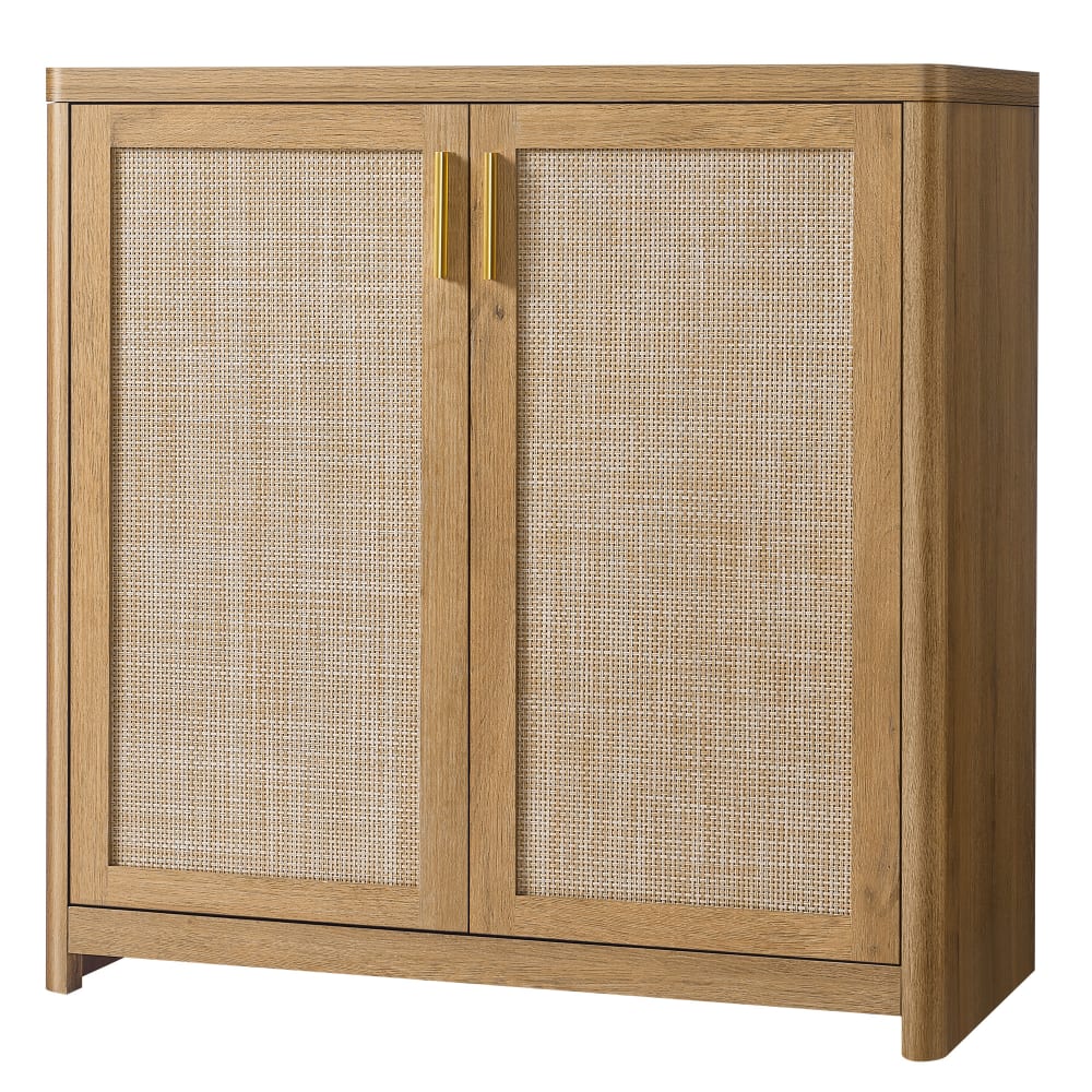Buffet de rangement avec portes effet cannage rotin marron