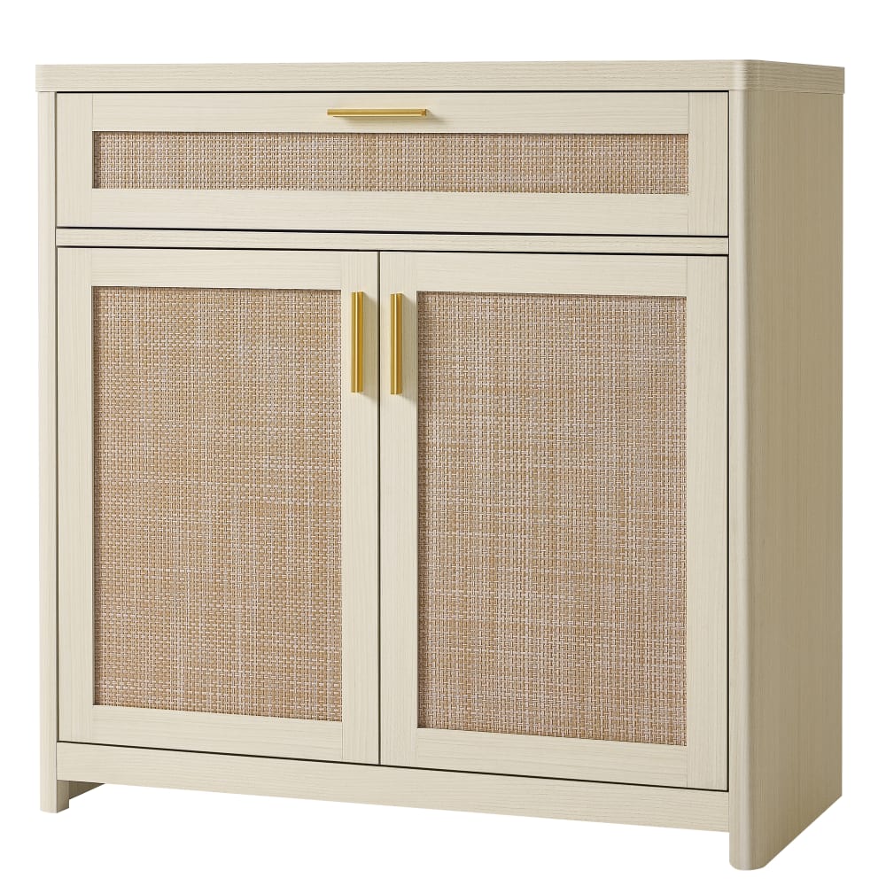 Buffet de rangement avec portes effet cannage rotin beige