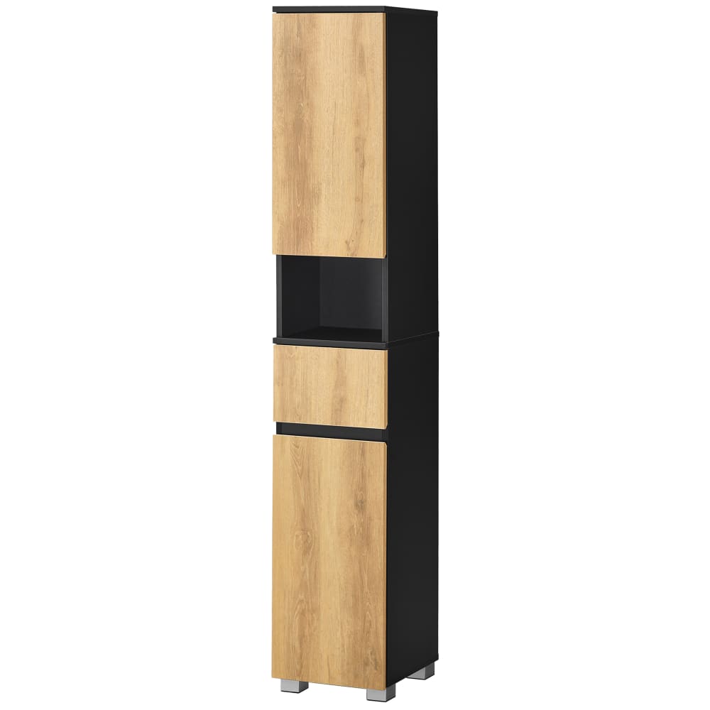 Colonnes de salle de bain avec étagères réglables noir et marron Colonnes de salle de bain avec étagères réglables noir et marron