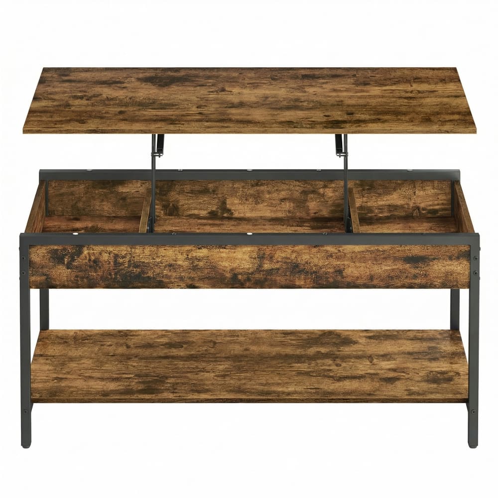 Table basse avec plateau relevable 100 x 50 cm marron rustique et noir