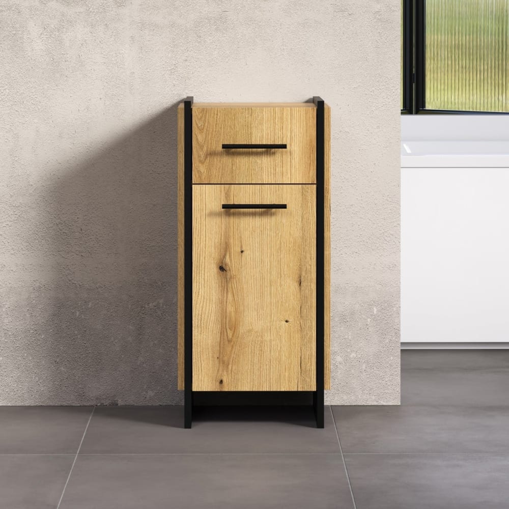 Unterschrank für Badezimmer 1 Tür, Eichendekor und Schwarz H79 cm