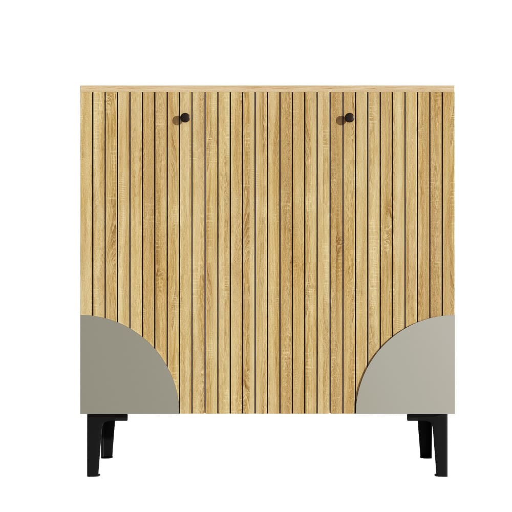 Meuble à chaussures effet bois avec 3 portes cannelées 90x32x94cm