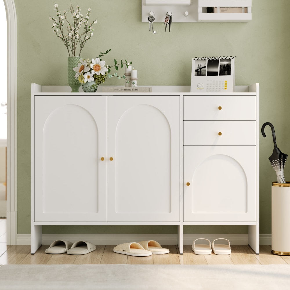 Schuhschrank mit 3 Türen und 2 Schubladen, Weiß - Maisons Du