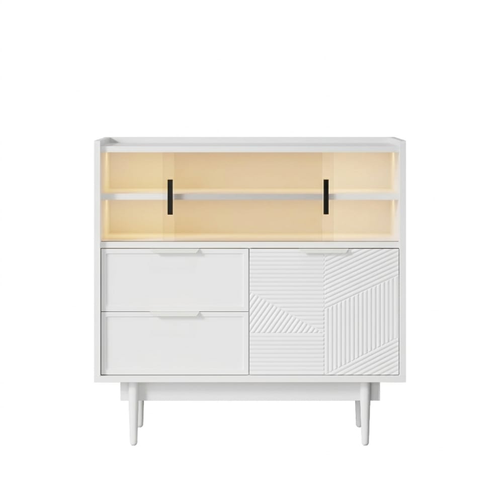 Buffet blanc avec porte en verre, éclairage LED
