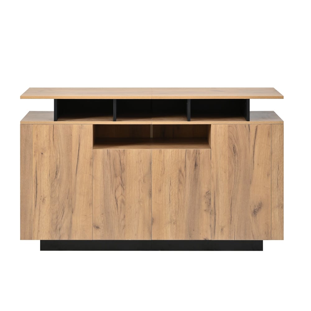 Buffet effet bois naturel 4 niches ouverts 4 portes 140x40x85cm