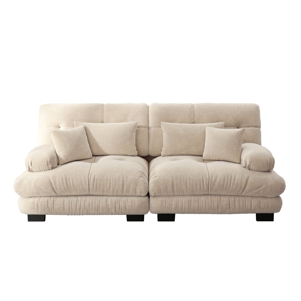 Canapé 3 places modulable en chenille beige avec coussins 220 cm