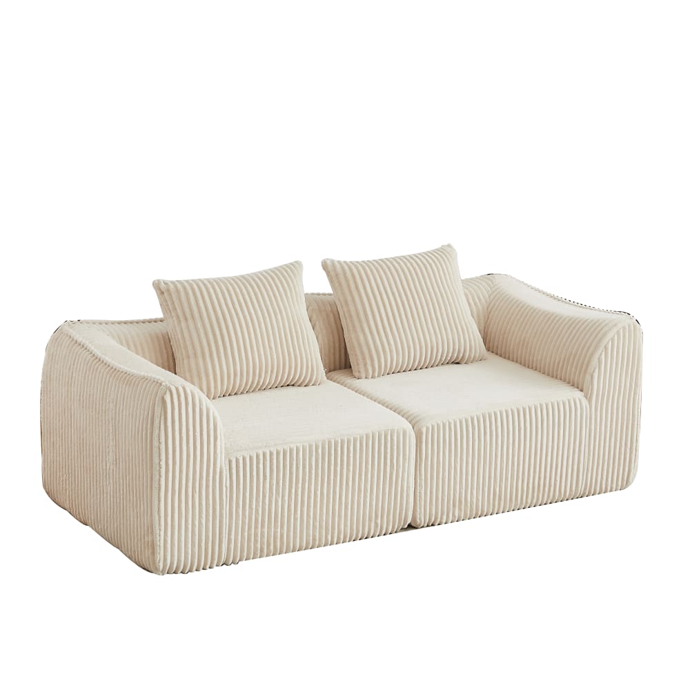 Canapé 2 places en velours côtelé beige, 2 coussins sans montage