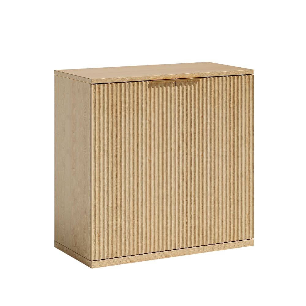 Buffet effet bois clair façade cannelée et finition dorée