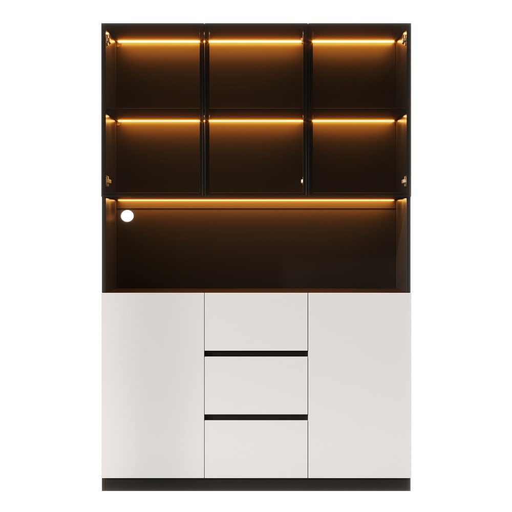 Vitrine haute noire 3 tiroirs en verre trempé avec éclairage LED
