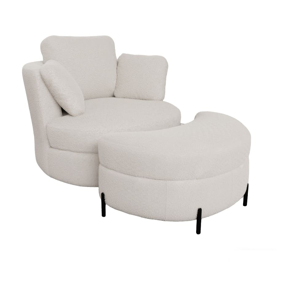 Fauteuil  bouclé beige 3 coussins avec pouf