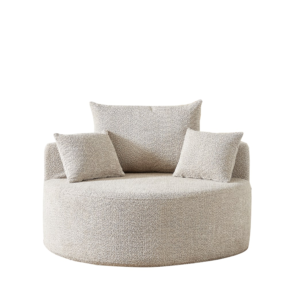 Fauteuil individuel en mousse chenille beige 2 coussins
