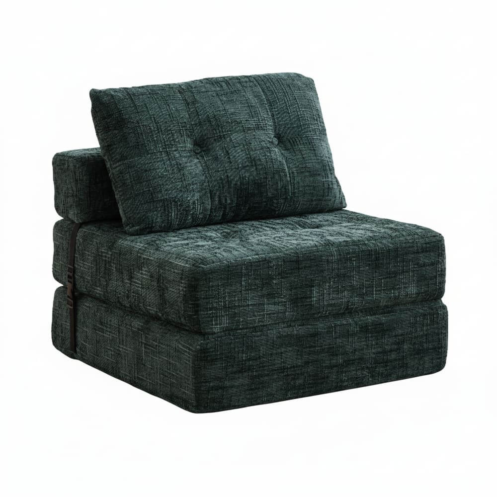 Fauteuil lit pliable vert en chenille avec coussins 79x79x57cm