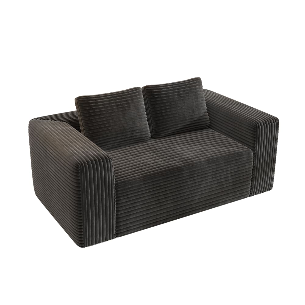 Canapé 2 places tissu côtelé noir avec coussins, sans montage