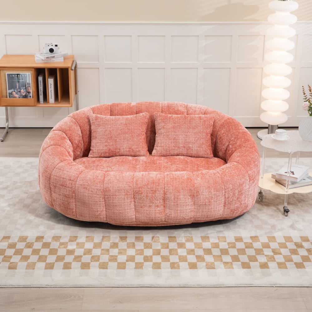 2-Sitzer Sofa mit Relaxfunktion und 2 Kissen, Chenille-Rosa -