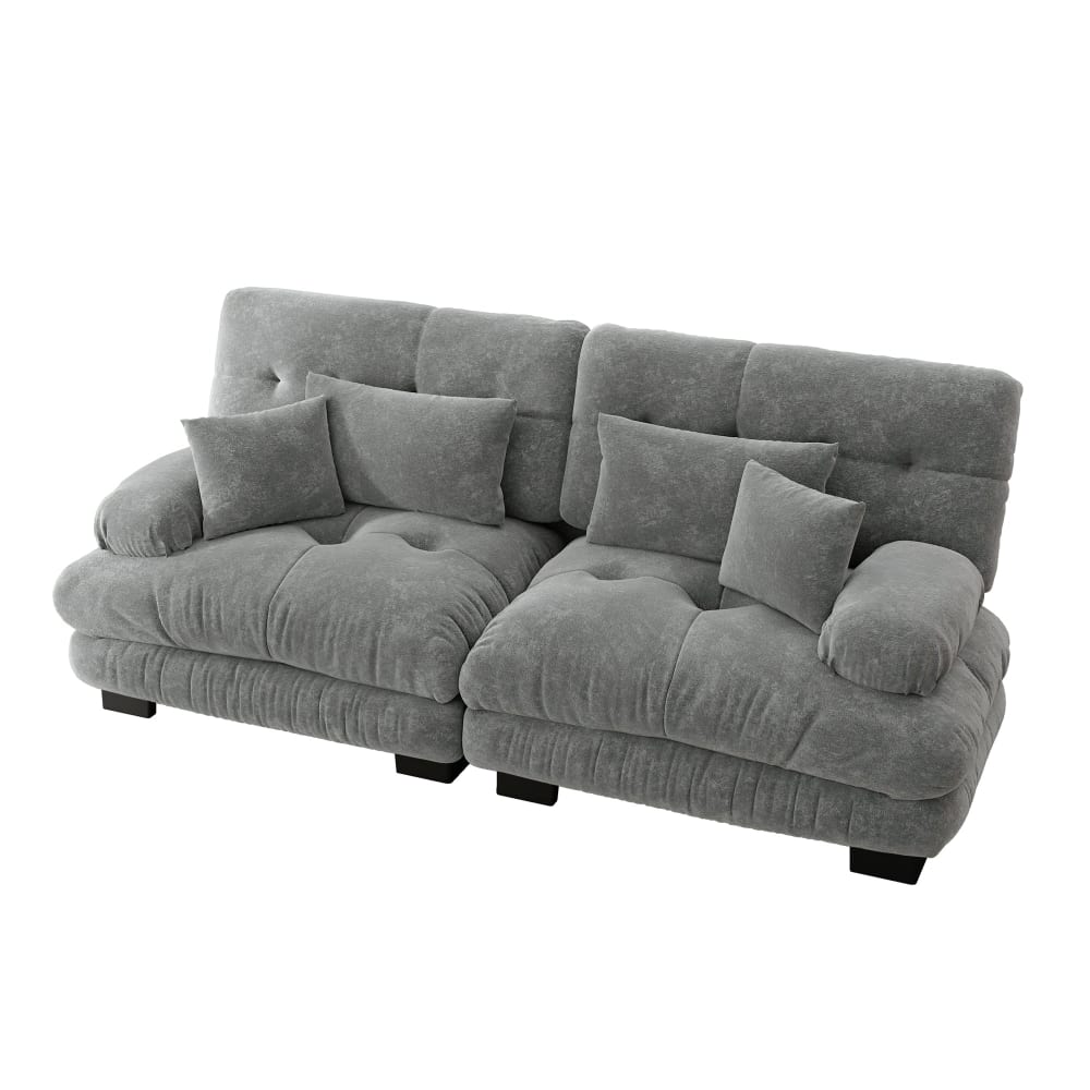 Canapé 3 places modulable en chenille gris avec coussins 220 cm