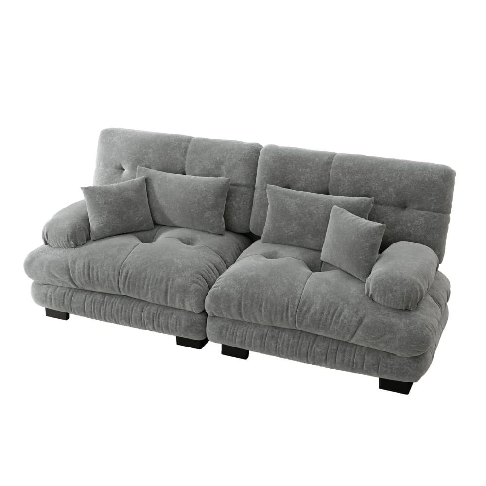 Canapé 3 places modulable en chenille gris avec coussins 220 cm