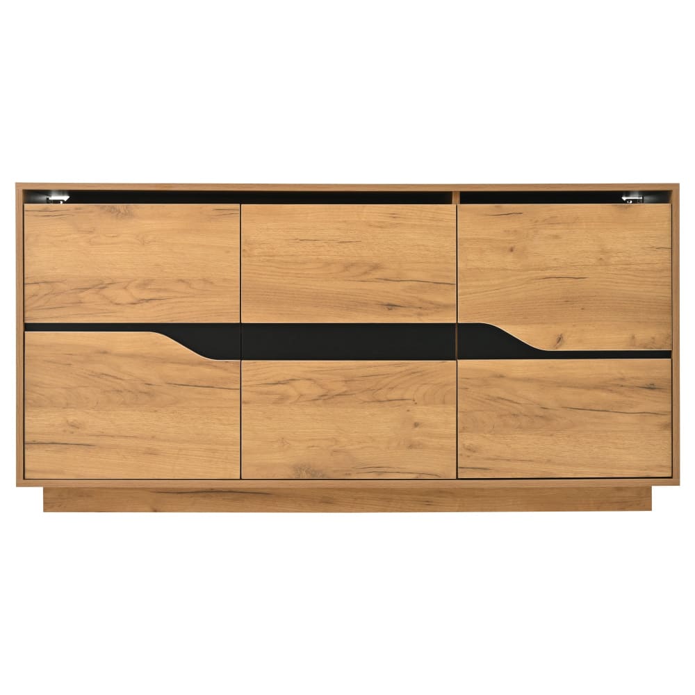 Buffet industriel effet bois et noir 3 portes 140x40x70 cm