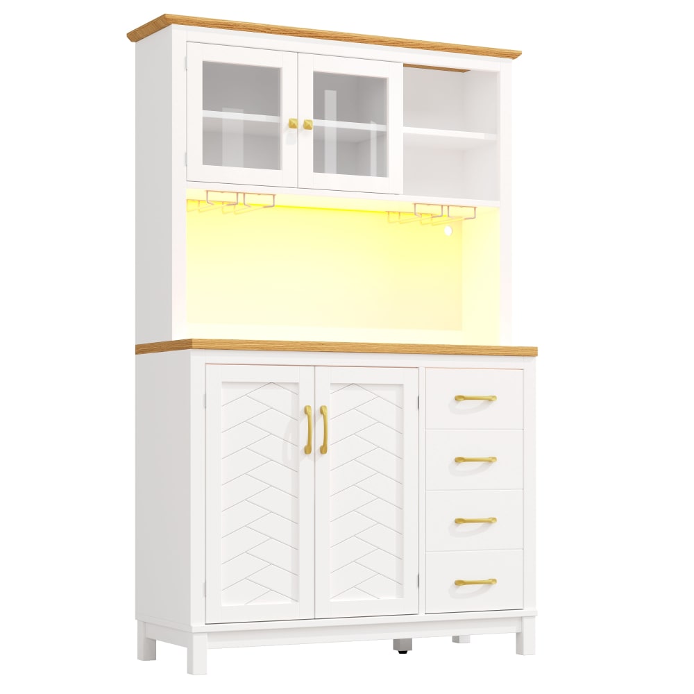 Vaisselier de cuisine effet bois et blanc vitrine avec éclairage LED