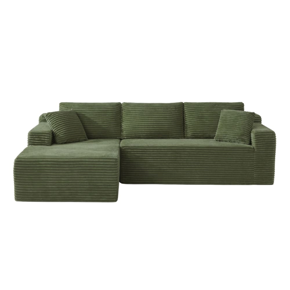 Canapé d'angle 3 places modulable L-shape vert, mousse mémoire