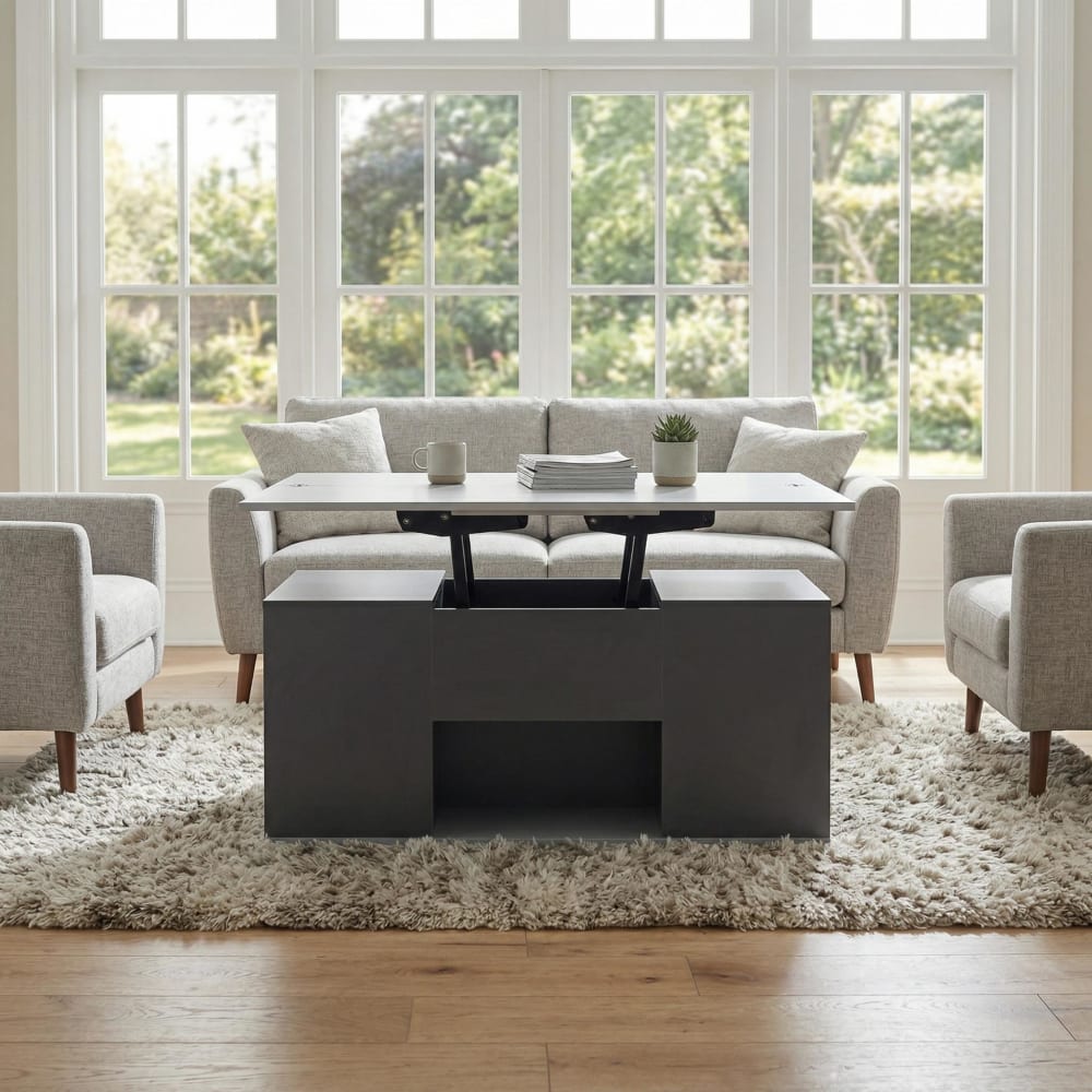Höhenverstellbarer Klapp-Couchtisch, Weiß/Grau - Maisons Du Monde