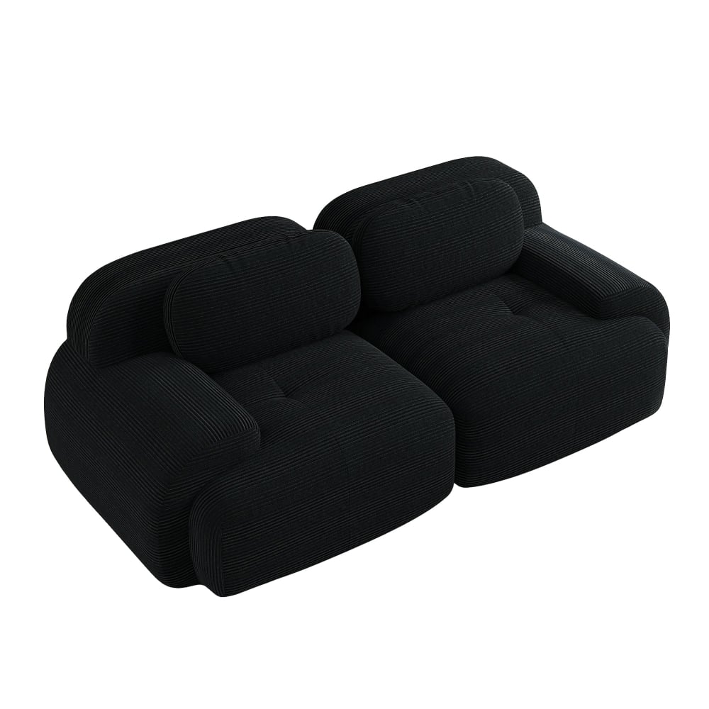 Canapé 2 places modulable en velours côtelé noir avec accoudoirs