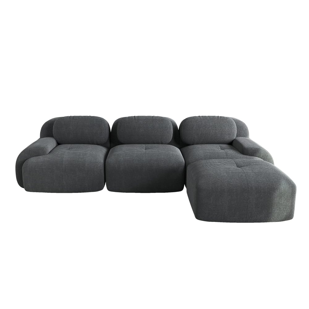 Canapé d'angle 3 places modulable en velours gris avec accoudoirs