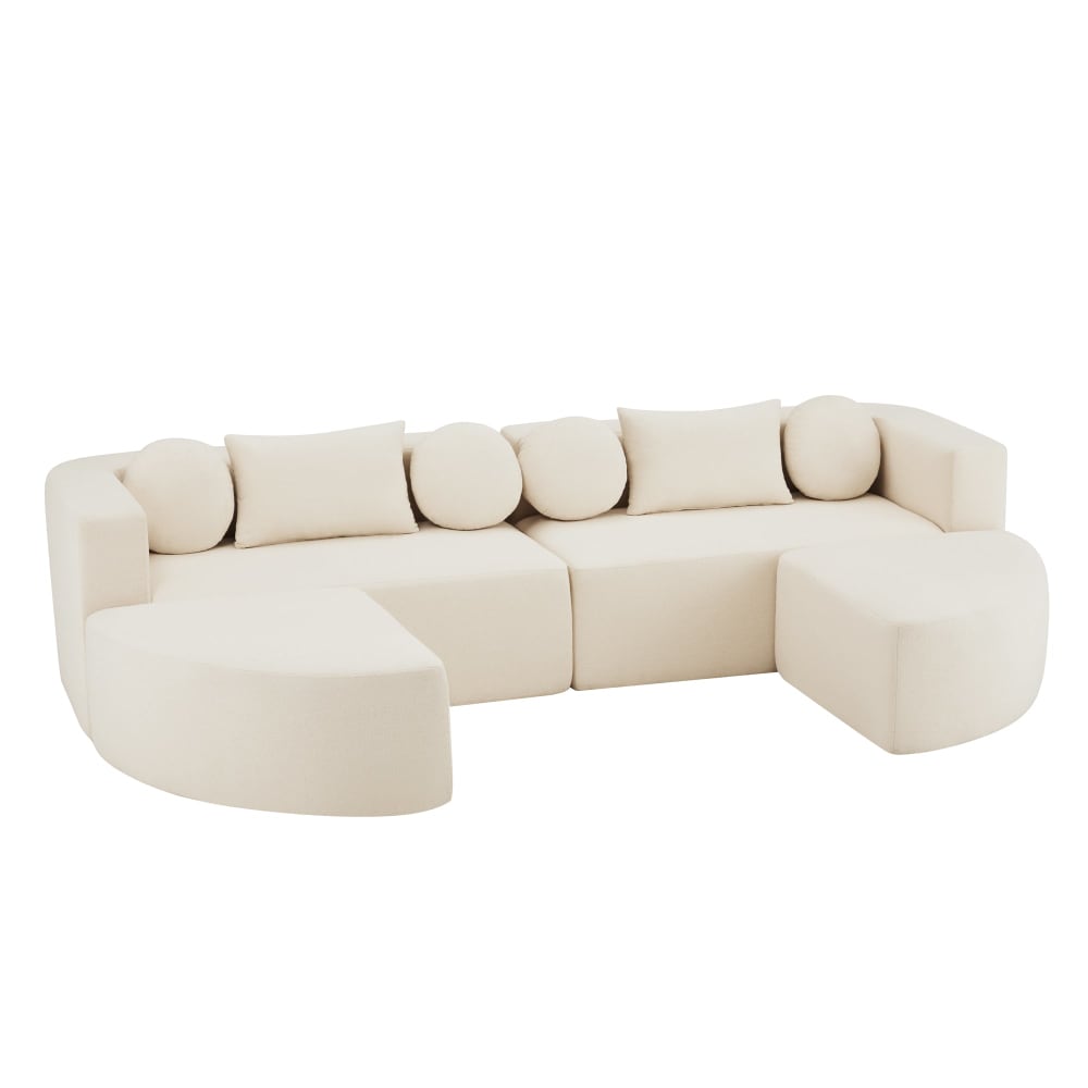 Canapé panoramique modulable avec fonction lit, chenille beige