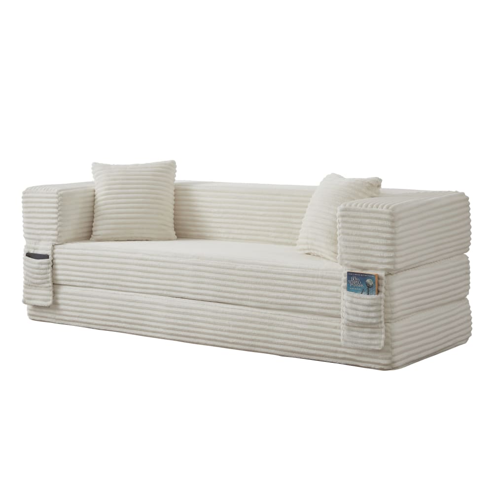 Canapé 3 places modulable , convertible en lit, velours blanc