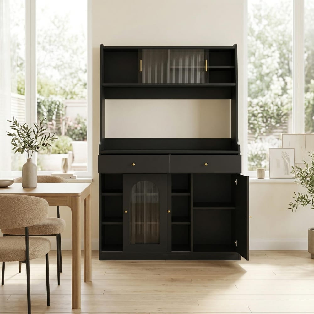 Küchenvitrine mit LED-Beleuchtung, Schwarz - Maisons Du Monde