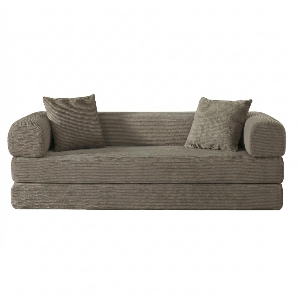 Canapé 3 places modulable convertible sans armature, velours taupe