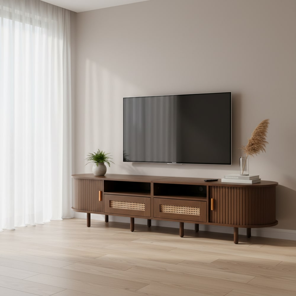TV-Ständer mit 2 Schubladen und 2 Türen, Nussbaum - Maisons Du