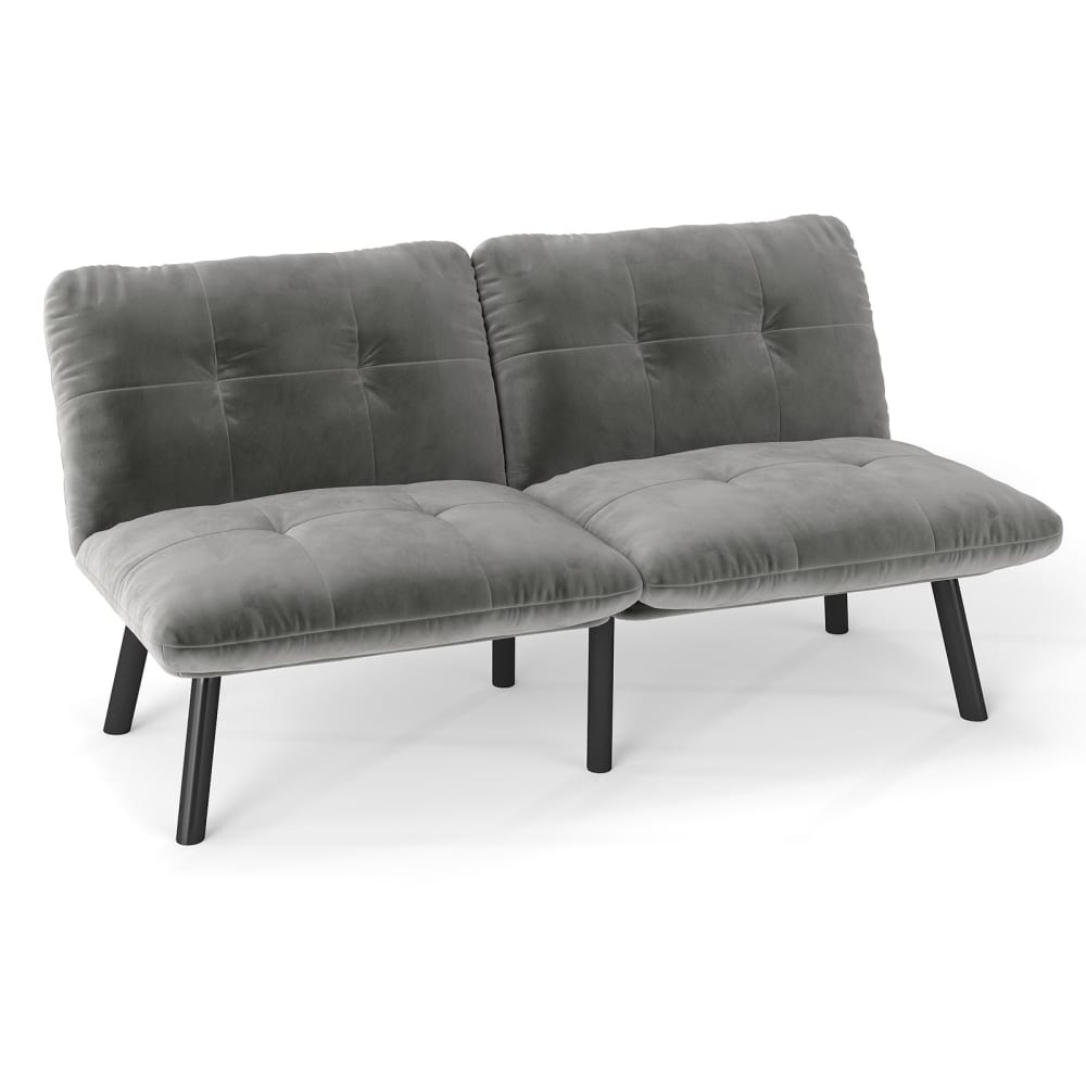 Canapé lit banquette convertible futon CLIC-CLAC en tissu velours gris
