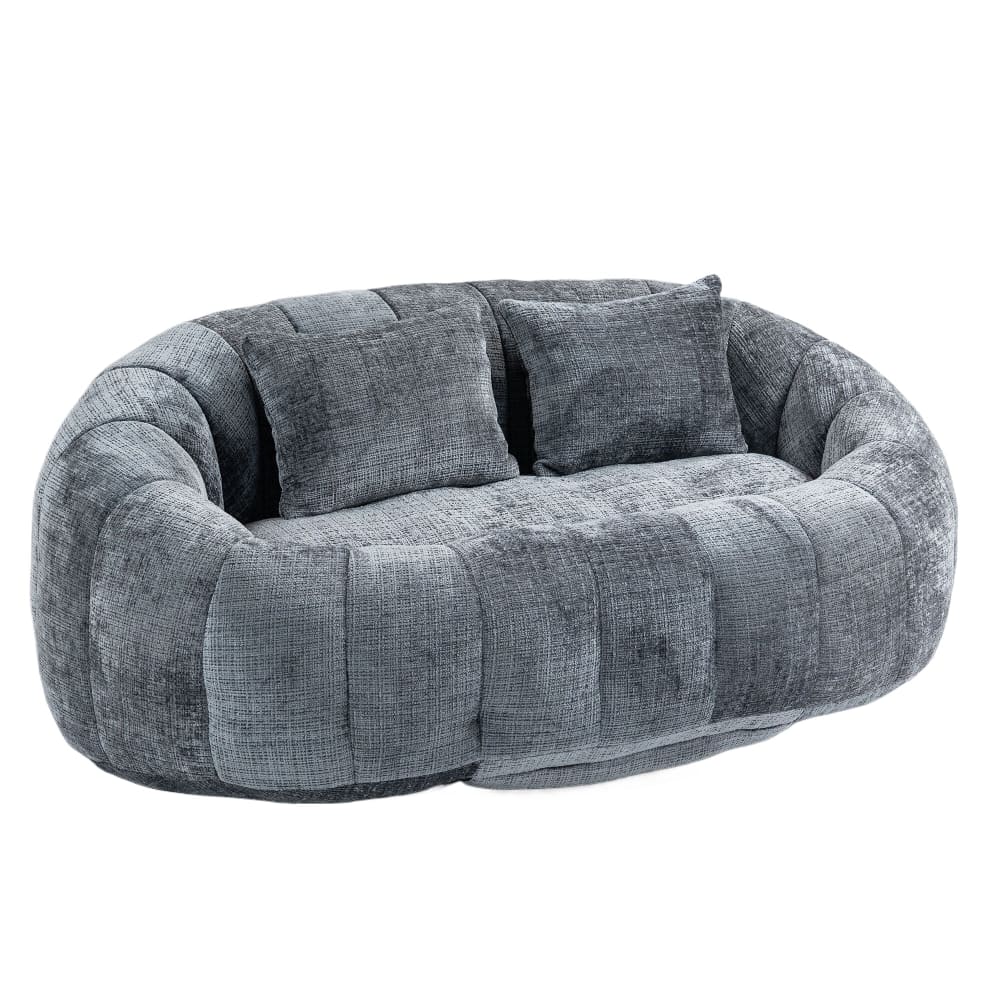 Canapé 2 places en chenille gris, grand fauteuil relax, 2 coussins