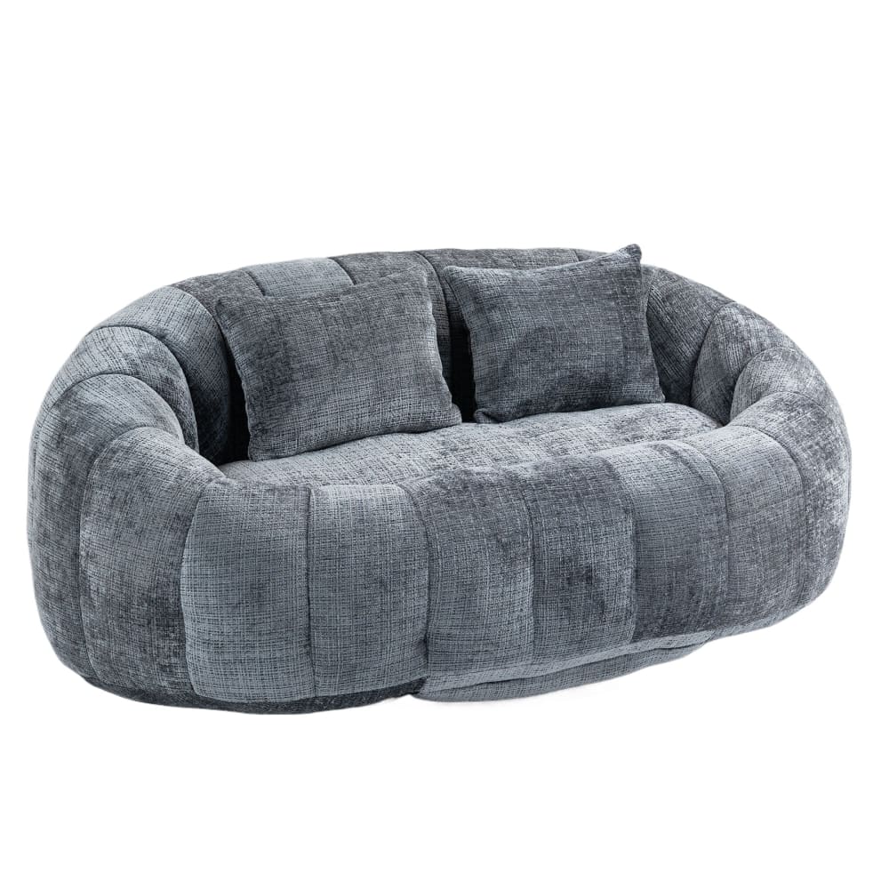 Canapé 2 places en chenille gris, grand fauteuil relax, 2 coussins