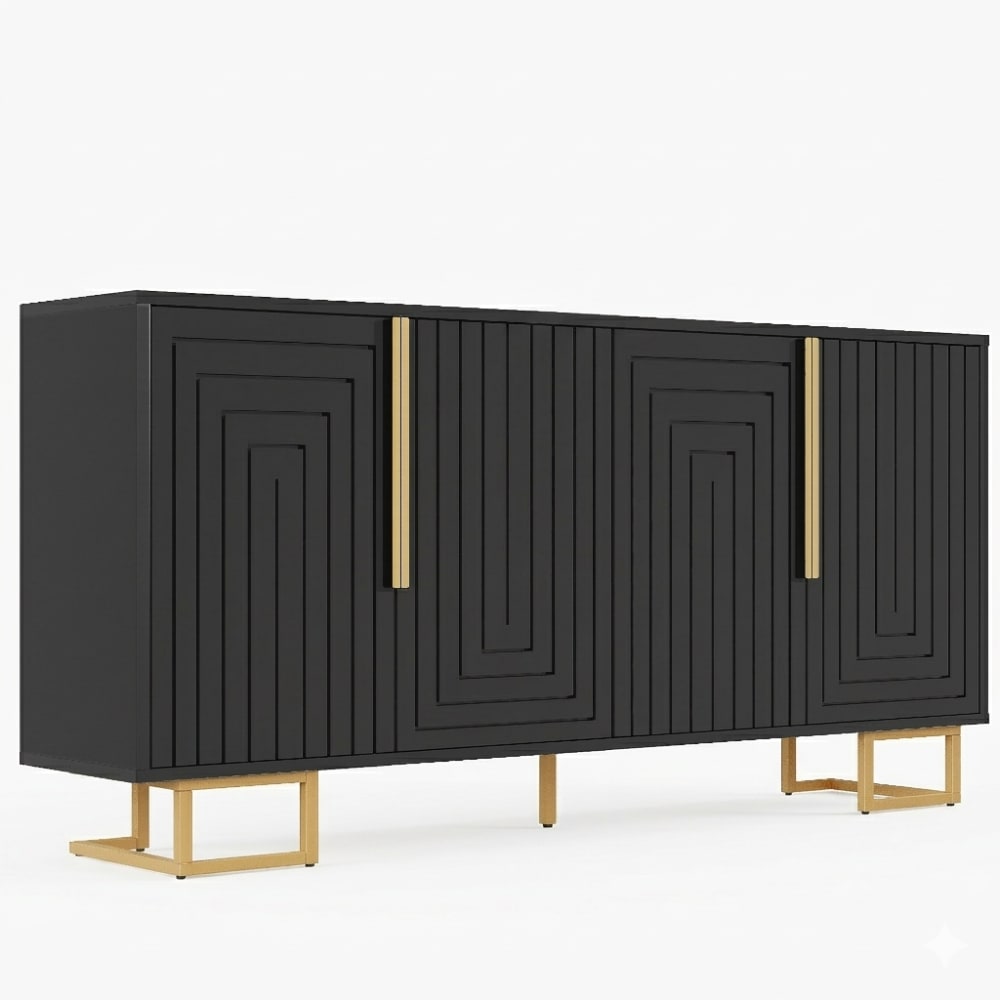 Buffet noir design géométrique détails dorés